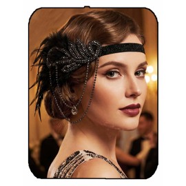 1920s Flapper Feather Headband Vintage 20s Headpiece Roaring 20S Hair Accessories for Women (Black, One size)