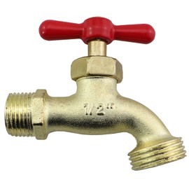 KKUANG Outdoor Garden Hose Faucet 1/2Inch to 3/4Inch Zinc Alloy Copper Plated Spout Red Handle Threaded Garden Hose Outlet Faucet Connector Valve