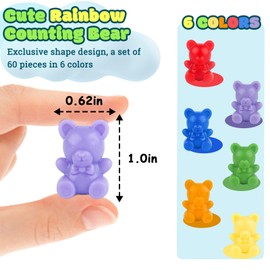 XINHUIDALSQ Rainbow Counting Bears Set of 60, 6 Colors Sorting Teddy Plastic Bears Math Manipulatives for Toddlers, 1 Inch Bear Conters Ages 3+ Kids