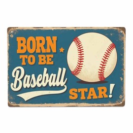 AOYEGO Baseball Shop Tin Sign,Born to be Baseball Star Vintage Metal Tin Signs for Cafes Bars Pubs Shop Wall Decorative Funny Retro Signs for Men Women 8x12 Inch