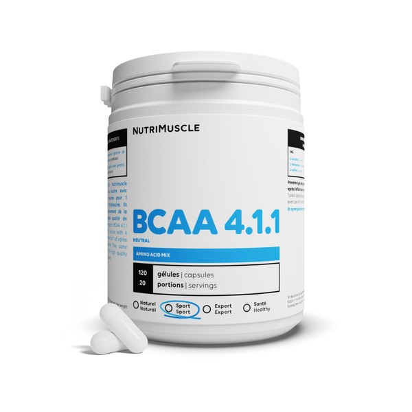 BCAA 4.1.1 Pre-Workout | Powerful Booster • Overdosed Leucine • Non-GMO • Dietary Supplement • Bodybuilding & Fitness | Nutrimuscle | 120 Capsules
