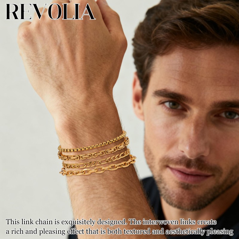 8Pcs Stainless Steel Chain Bracelets for Men Women Cuban Link