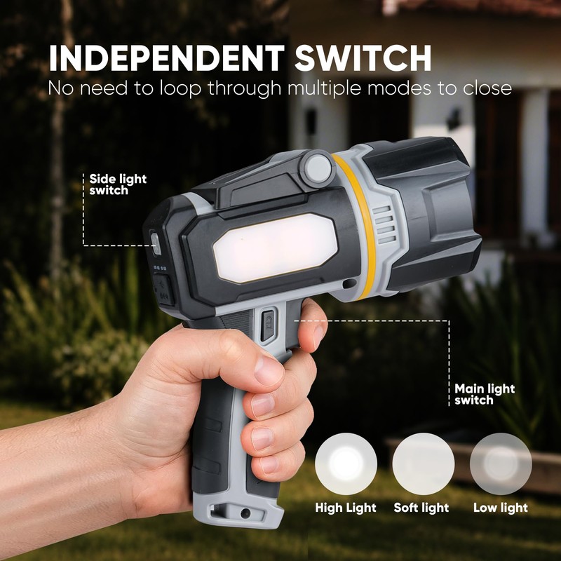 MOONASION Rechargeable Spotlight 100000 Lumen, Super Bright LED Spotlight Flashlight