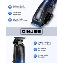 GinJee Professional Barber Clippers for Men Cordless & Corded - Rechargeable Hair Clipper & Trimmer Set with Fade Lever for Home Haircuts, Grooming Kit with Guide Combs, with Travel Case