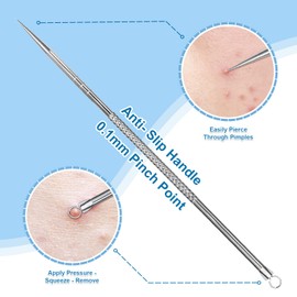 Vybiekr Stainless Steel Blackhead Remover, Pimple Extractor, Pimple Popper, Comedone Extractor, Surgical Grade Acne Treatment Tool, 3rd Generation Blemish Removal Kit for Face, Nose, T-Zone, 2Pcs