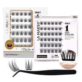 LA MAESII Self Adhesive Eyelashes, C Curl No Glue Lashes Natural & Wipsy Cluster Lashes, One Sec Stick On Self Adhesive Lash Cluster Pre Glued Reusable(SA25)