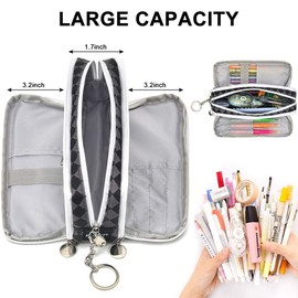 Pencil Case with Keychain for Teenagers Girls Boys Durable Canvas Large Capacity Pencil Case School Supplies, Black / Grey, Casual