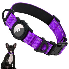 Taglory Reflective AirTag Dog Collar with Airtag Holder, Dual D-Rings, Safety Locking Buckle Durable, Adjustable Soft Padded for Small Dogs, Purple, S