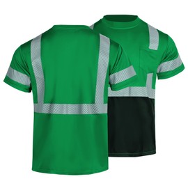 FONIRRA Hi Vis Safety T Shirt for Men Class 2 ANSI Reflective High Visibility Short Sleeves Work Shirt with Black Bottom(Green,L)