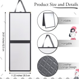 Foldable Backstage Mirror with Handle Leather Folding Hanging Mirror Rectangular for Travel Dance Bag Home Fitness Spa Gift for Dancers (Grey,33.5" l*13.4" w)