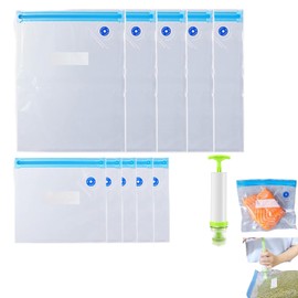 Forlush Pack of 10 Freezer Bags, Sous Vide Bags with Pump, for Travel Vacuum Bags, Food Preservation
