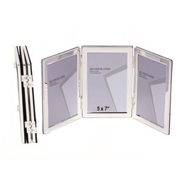 5 x 7-inch Silver Flat Edge TRIPLE PORTRAIT Photo Frames - Velveteen Backing - Tarnish Resistant (5 x 7-inch)