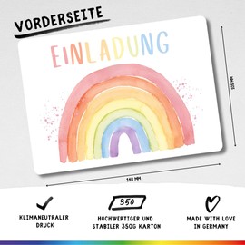 celebr8te 12 x Invitation Cards with Rainbow High Gloss Motif - For Girls' Children's Birthday - Colourful Birthday Invitations + 12 Stickers + 12 Gift Bags