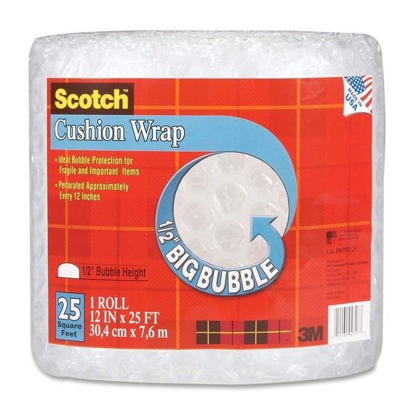 Scotch Big Bubble Cushion Wrap, 12 in x 25 ft., 1 Roll/Pack (BB7912-25-ESF)