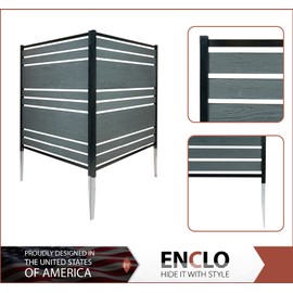 EC18018 4 ft H x 3.3 ft W Vienna Outdoor Privacy Screen Slatted Decorative Fence WoodTek Vinyl No Dig Kit 2 Panels, Charcoal