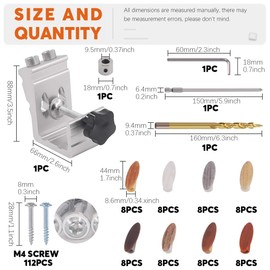 Rustark 133 Pcs All-In-One Aluminum Pocket Hole Jig Kit with Plastic Oblique Wood Plugs, Woodworking Locator Puncher, Inclined Hole Positioner Wood Dowel Hole Jig Drill Bit Kit for Carpentry
