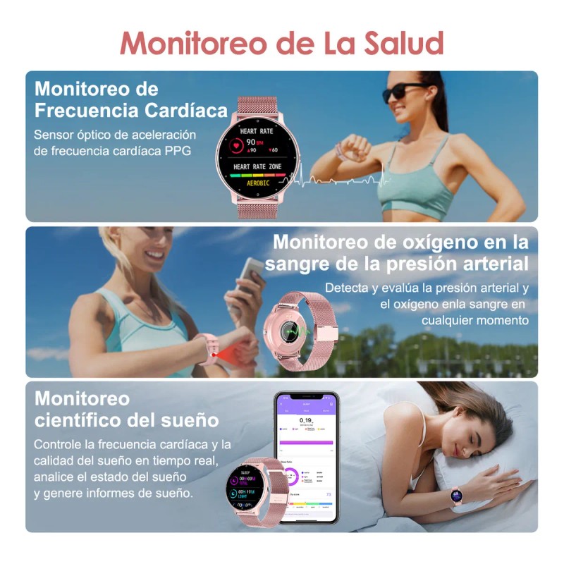Anfei 1.28 Ft Pantalla HD Táctil Smart Watch mujer, Reloj