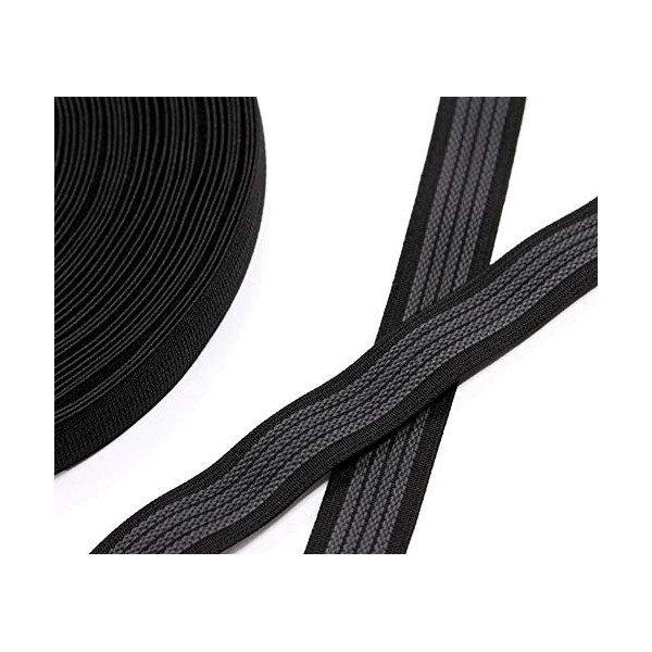 25 Yards of 1" Elastic with Gripping Rubber, Black with Gray
