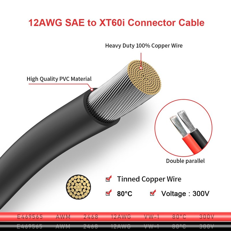 ELFCULB 12AWG XT60i to SAE Adapter Extension Cable with SAE