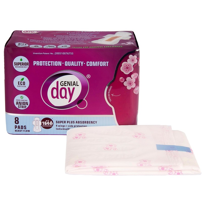 Genial Day Super Absorbent Heavy Flow Pads, 8 Count
