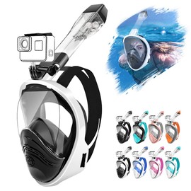 HINATAA 180°Full Face Snorkel Mask,Double Floating Ball Design Anti-Leak Free Breathing,Full Dry Anti Fog Breathing System Snorkeling Mask,Professional Snorkeling Set (Black White, S/M)