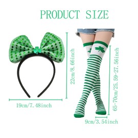 4 Pcs Product Set Includes St. Patrick'S Day Bow Headband, Bow Hair Clip, Pendant and Over-the-Knee Socks, Suitable for Women and Girls to Wear on St. Patrick'S Day to Show Their Temperament (Green)