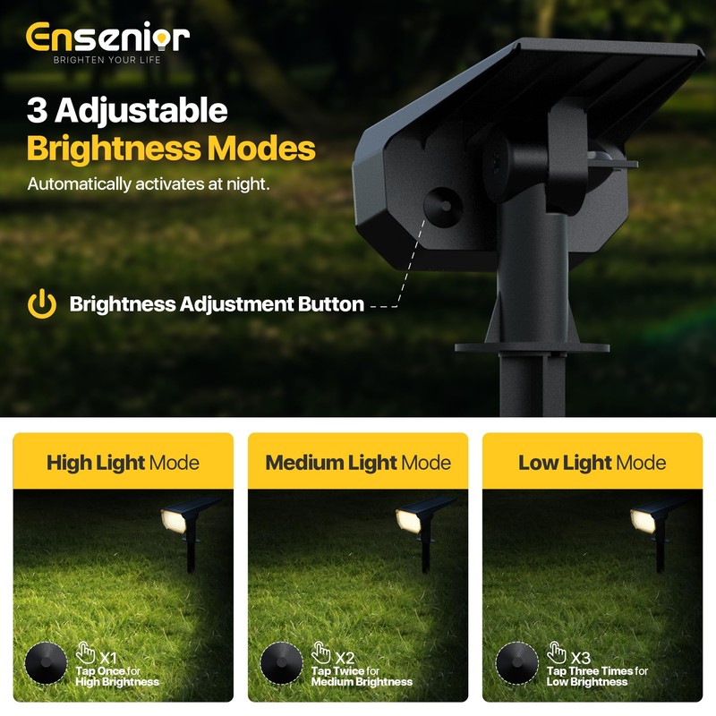 Ensenior Solar Spotlights Outdoor, Brightness Adjustable 6500K LED Solar Garden