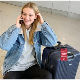 TINNALART Medical Equipment Luggage Tag,Red and White with Steel Cable，Medical Id Tags for Travel