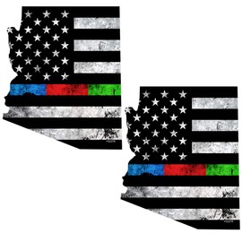AZ State Thin Blue RED Green Line Flag 2 Pack Stickers