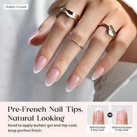 beetles Gel Polish Uñas Postizas Beetles con Punta Francesa: 224 Unidades, Color Rosa, Cortas, Almendradas, de Gel Suave. No Requieren Limado. Diseños