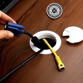 1 x Desk Cable Grommet – Organize and Manage Cables with Ease – Diameter 60 mm – Round Cable Grommet for Desk for Office and Home – Black, 1 Piece