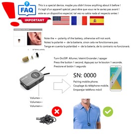 EDIMAEG Loud Sound 45-100dB 35 inch Amplifier Bluetooth Neckloop Aids T-coil with CIC Spy Earpiece