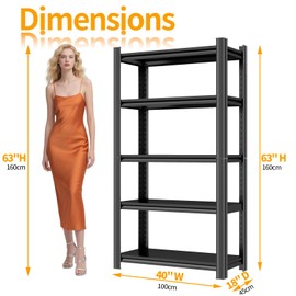 BEESTMUEBLE Tall Bookshelf with Open Shelves, Metal Office Book Shelf, Adjustable Organizer Bookcase, Standing Storage Organizer Shelf for Living Room (5tier 39.4" W x 17.7" D x 63" H)