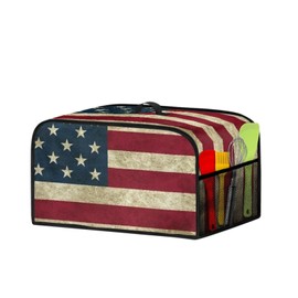 GLENLCWE Vintage American Flag Slow Cooker Cover with Handle and Mesh Pocket,Patriotic Dust Cover Oval Slow Cooker Cover Crock Pot Dust Protection