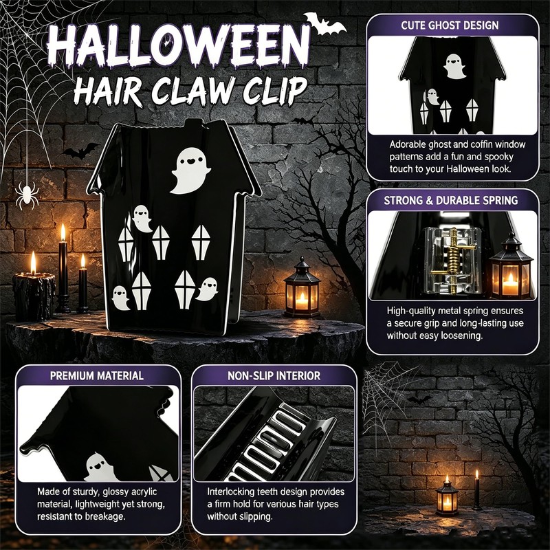 Halloween Ghost Claw Clip, Ghost Haunted House Shape Hair Clips
