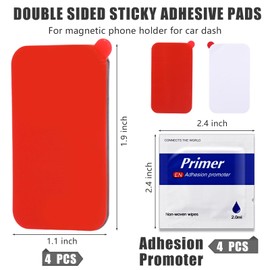 Yexiya 4 Pack Double Sided Sticky Adhesive Pads Replacement Mounting Tape for Magnetic Phone Car Mount, 1.1x1.9 Dash Cam Adhesive Pad Sticker for Dashboard Windshield, with 4 Pcs Adhesion Promoters