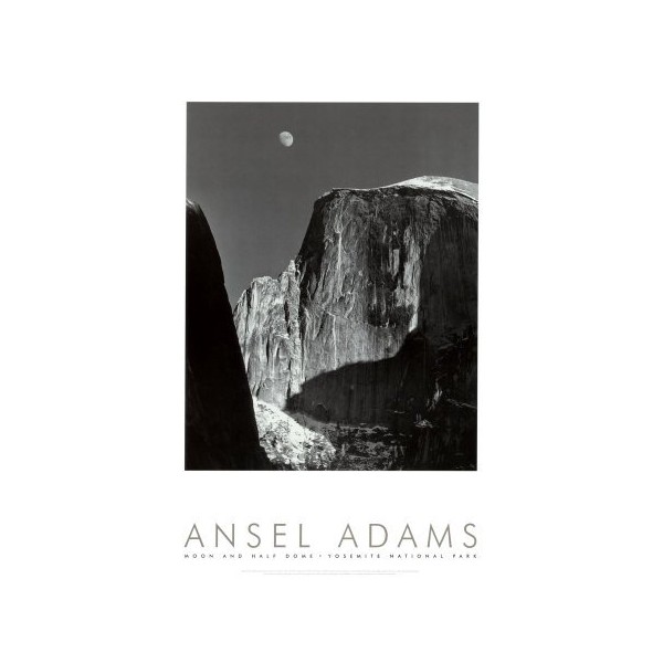 Moon and Half Dome, Yosemite National Park, 1960 Art Poster Print by Ansel Adams, 24x36