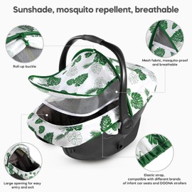 Baby Car Seat Cover, 2-in-1 Breathable Carseat Shade Protection & Mosquito Net, Dustproof Privacy Lightweight Canopy Covers for Infant Unisex, Mosquito net for Spring & Summer - Green