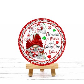 Gnome Christmas Wishes and Candy Cane Kisses Holiday Wreath Attachment, Sign or Door Hanger