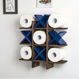 Weysat Soporte de Papel Higiénico Tic Tac Toe Decoración de Pared de Baño Almacenamiento Colgante de Madera Rústica Estantes Independientes Montados en Pared Decoración para Papel Higiénico Estilo