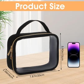 Wanmu TSA-Approved Clear Toiletry Bag, Large Opening Transparent Makeup Bag with Handle, Quart Sized Travel Cosmetic Bags, Carry-On Airport Airline Compliant Bags for Men Women (Black)