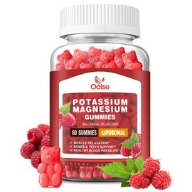 Liposomal Potassium Magnesium Gummies for Adults Kids, High Absorption Potassium Citrate 200mg Magnesium Glycinate 400mg, Vitamin B6 Chewable Supplements for Leg Cramps & Muscle, Raspberry, 60 Count