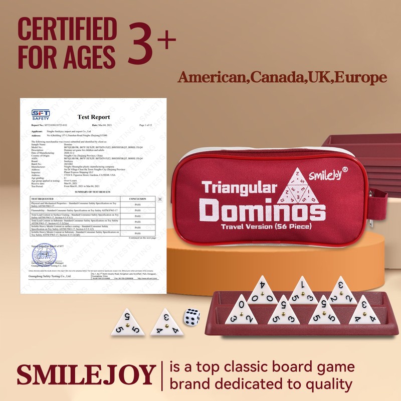 Smilejoy Triangle Domino,Triangular Domino Tiles with Brass Spinners Tabletop Game