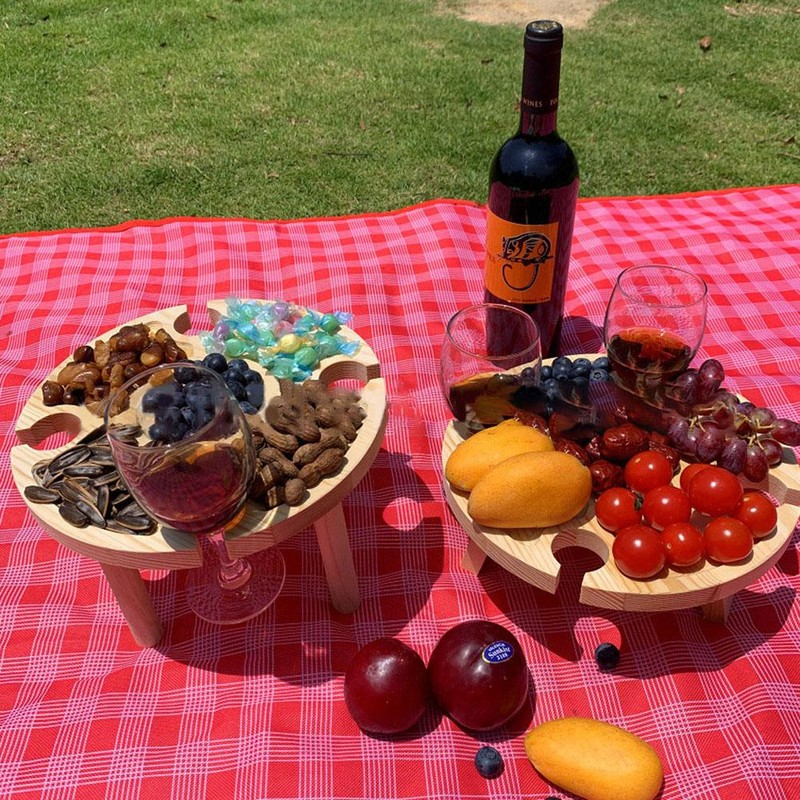 Portable Picnic Table Wooden Folding Table with Glass Stand Easy