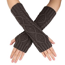 Hand Warmer Fingerless Knitted Arm Warmer Half Finger Winter Gloves Wrist Arm Pulse Warmer Mittens Wrist Warmer Rhombus Pattern Arm Warmers Knitted Gloves for Women Girls, coffee