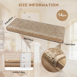 Bullnose Carpet Stair Treads 30"x9.5",14 Pcs Non-Slip Peel and Stick for Wooden Steps Indoor with Edge Protection, Pet and Kid Friendly, Stair Runner Rugs (Beige)