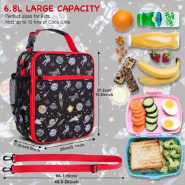 hombrima Kids Insulated Lunch Box Bag, Thermal Picnic Cool Bags with Adjustable Strap for Adults Children Women Men Boys Girls School Work (Planet01)