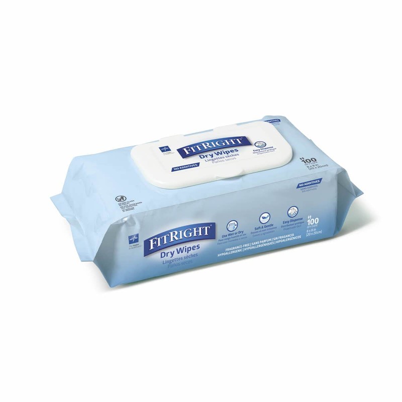 Medline FitRight Dry Wipes, Personal Cleansing Wipes, Dry Baby Wipes