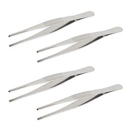 Aoje-Link Stainless Steel Straight Blunt Tweezers, Horizontal Serrated Tips, Used for Repairs, barbecues, Auxiliary Tools, Silver, 4pcs