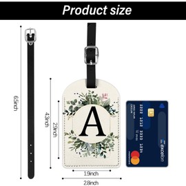 Zewurtuw 2 Pack Initial Letter Luggage Tag Monogram Tag PU Leather Monogrammed Suitcase Tags Cute Leaves Aesthetic Travel Bag Labels for Women Girls(Letter-A)